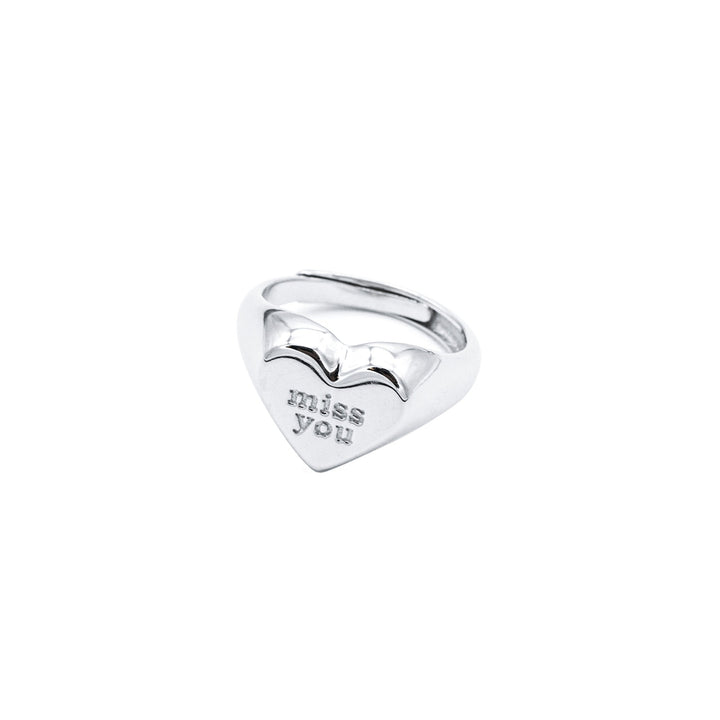 'Eaus' silver heart signet ring with MISS YOU engraving made of 925 sterling silver