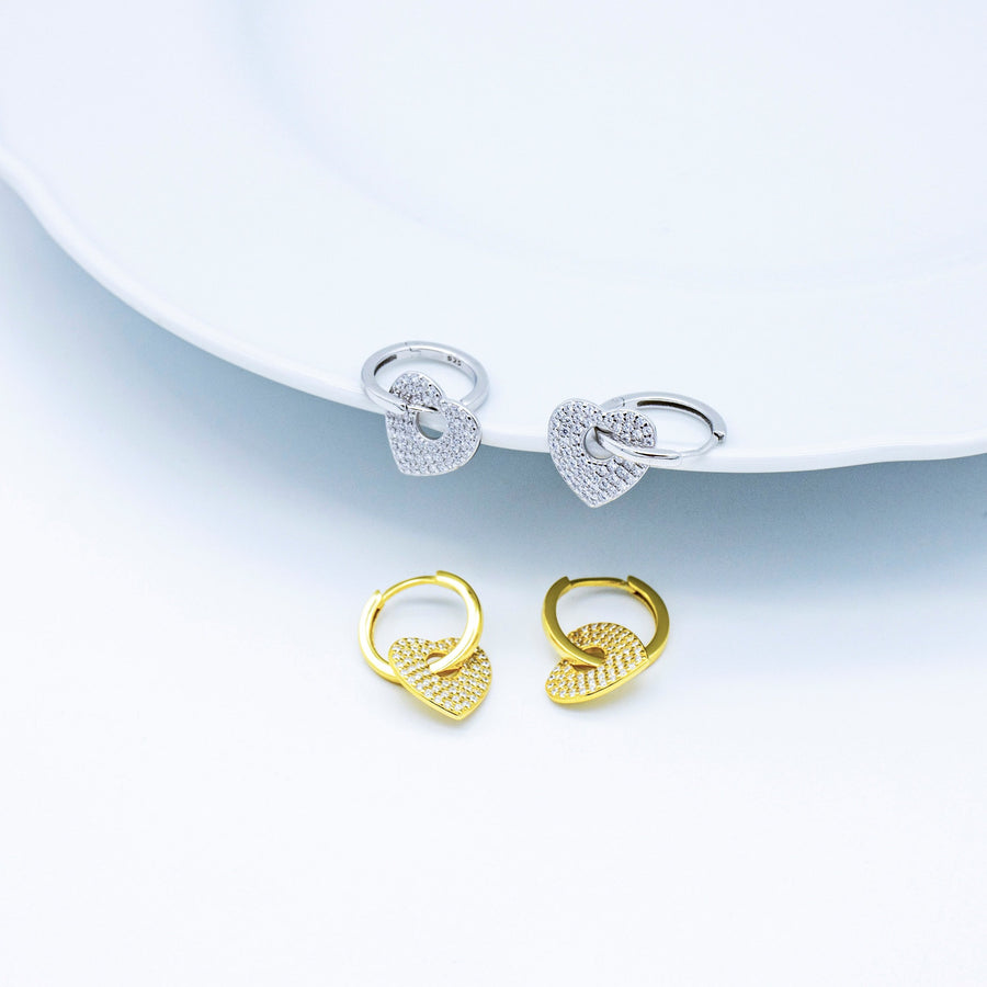 'Nyada' gold hoop earrings with heart drop earrings made of 925 sterling silver