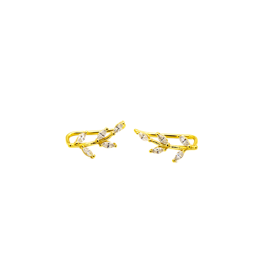 'Beruri' gold olive branch earrings studs in sterling silver