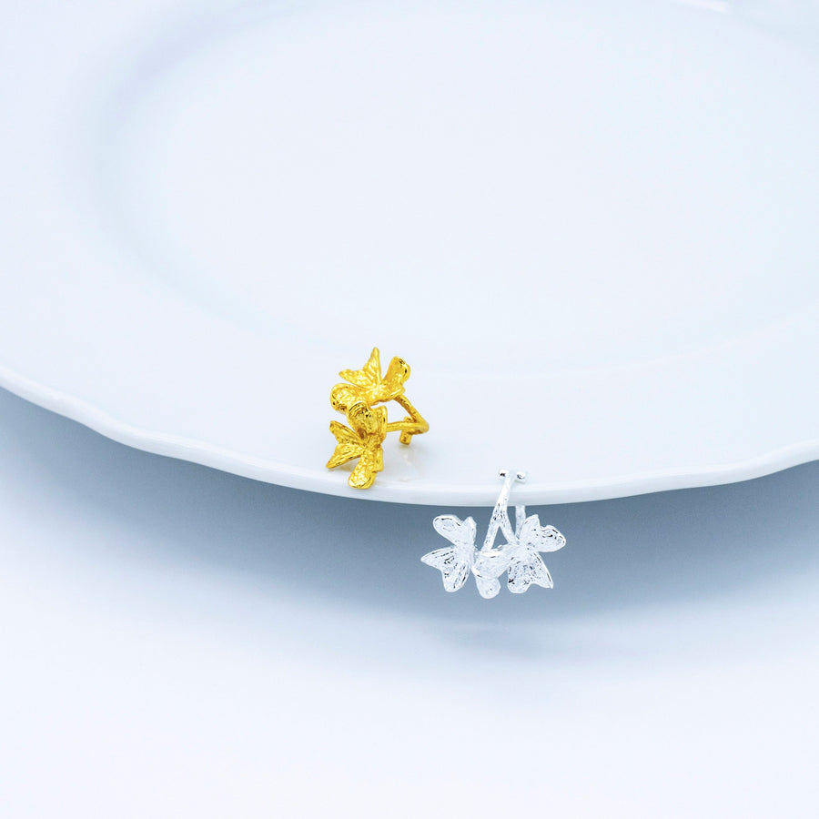 'Temuco' gold Earring-Earcuff Flower pattern in sterling silver