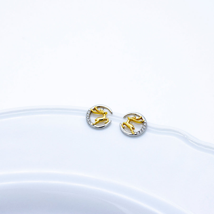 'Oulu' elk moon ear studs with bicolor Christmas motif made of 925 silver