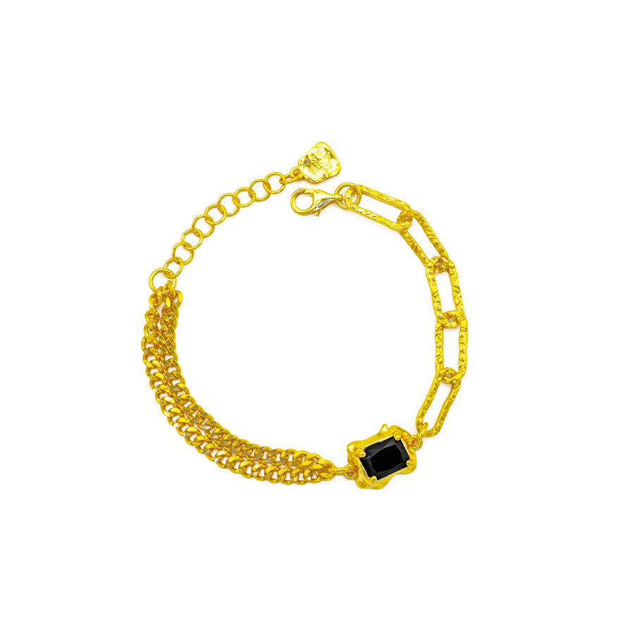 'Tortel' gold asymmetric beaded bracelet in sterling silver