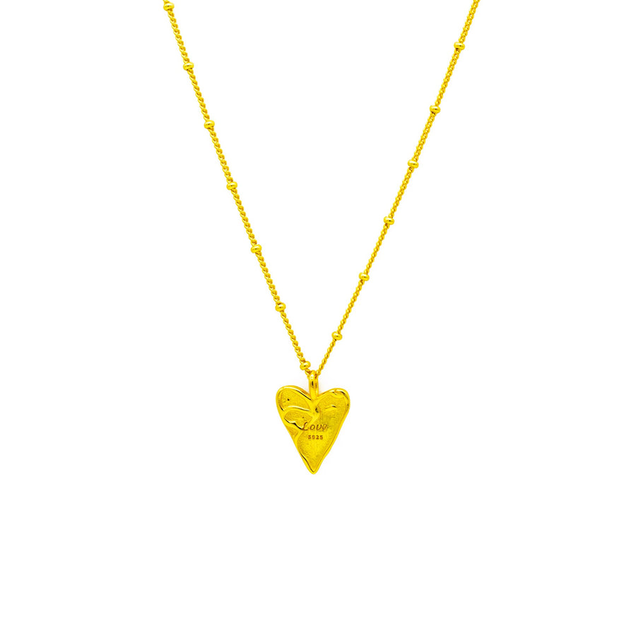 'Walaha' gold heart necklace with LOVE engraving on both sides made of sterling silver