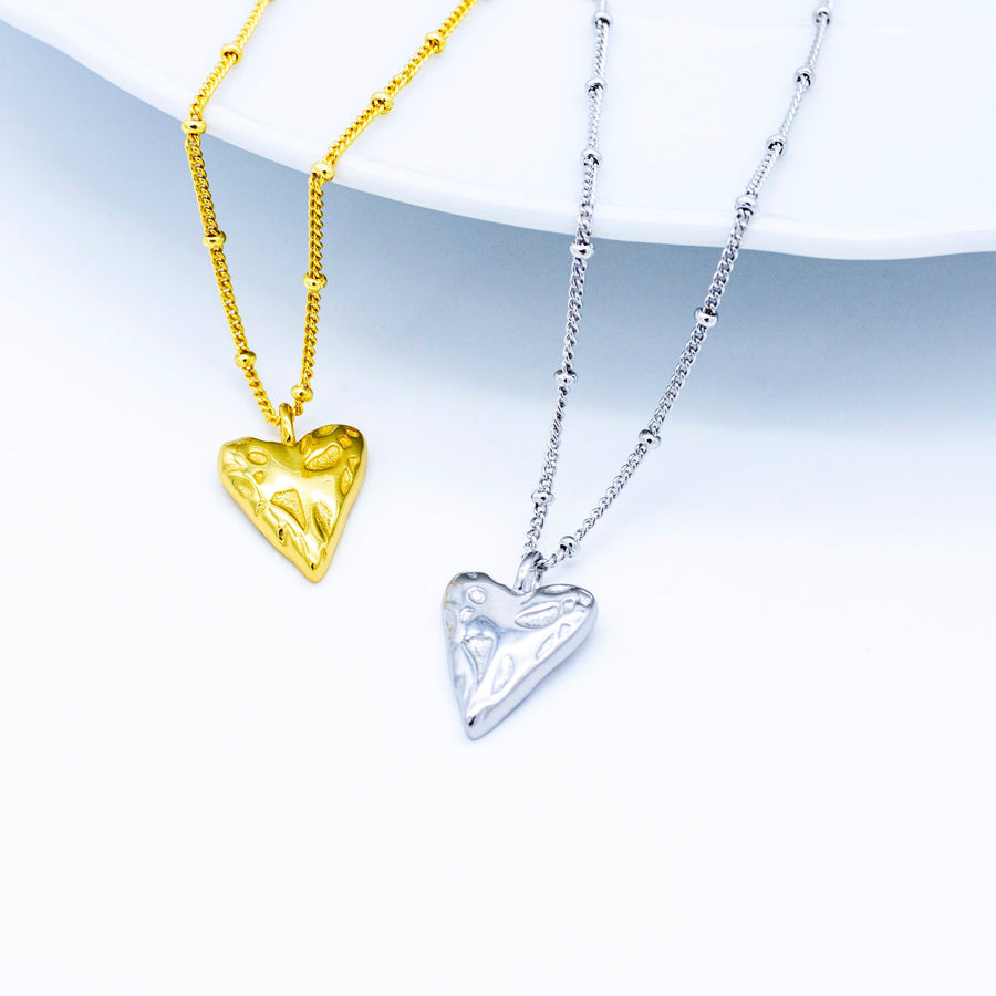 'Walaha' gold heart necklace with LOVE engraving on both sides made of sterling silver