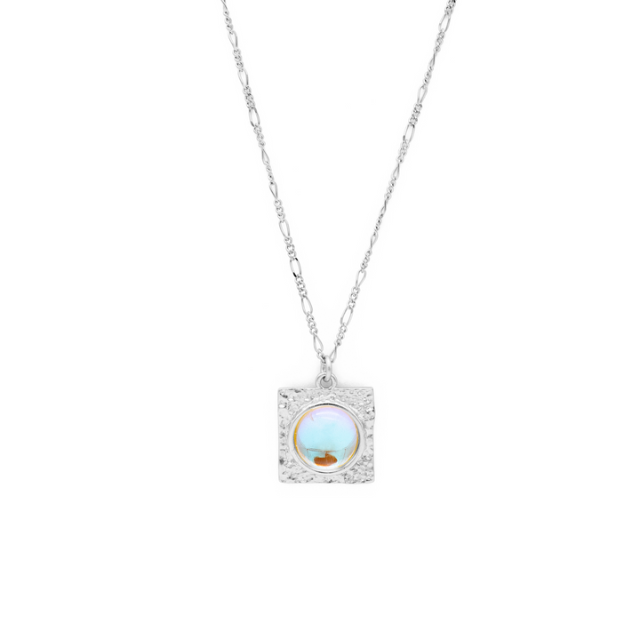 'Olla' silver necklace with square pendant in sterling silver