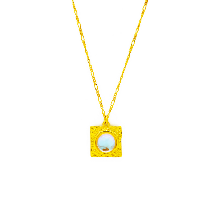 'Olla' gold necklace with a square pendant in sterling silver