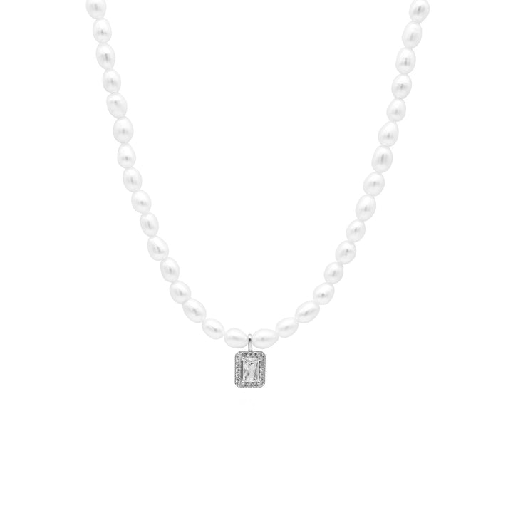 'Arutua' pearl necklace with fully set silver pendant made of 925 sterling silver