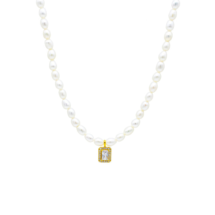 'Arutua' pearl necklace with fully set gold pendant made of 925 sterling silver