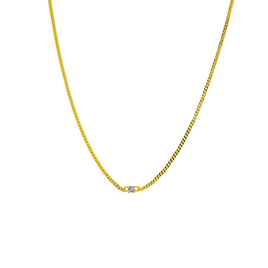 'Munda' gold curb chain with zirconia decorated in sterling silver