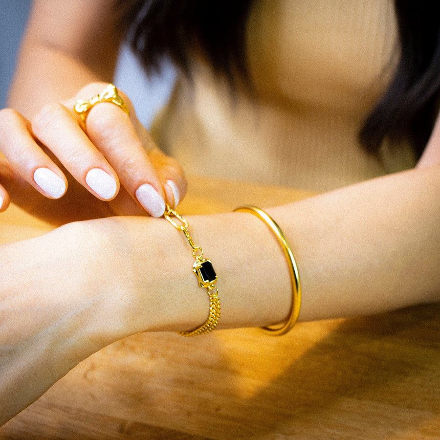 'Tortel' gold asymmetric beaded bracelet in sterling silver