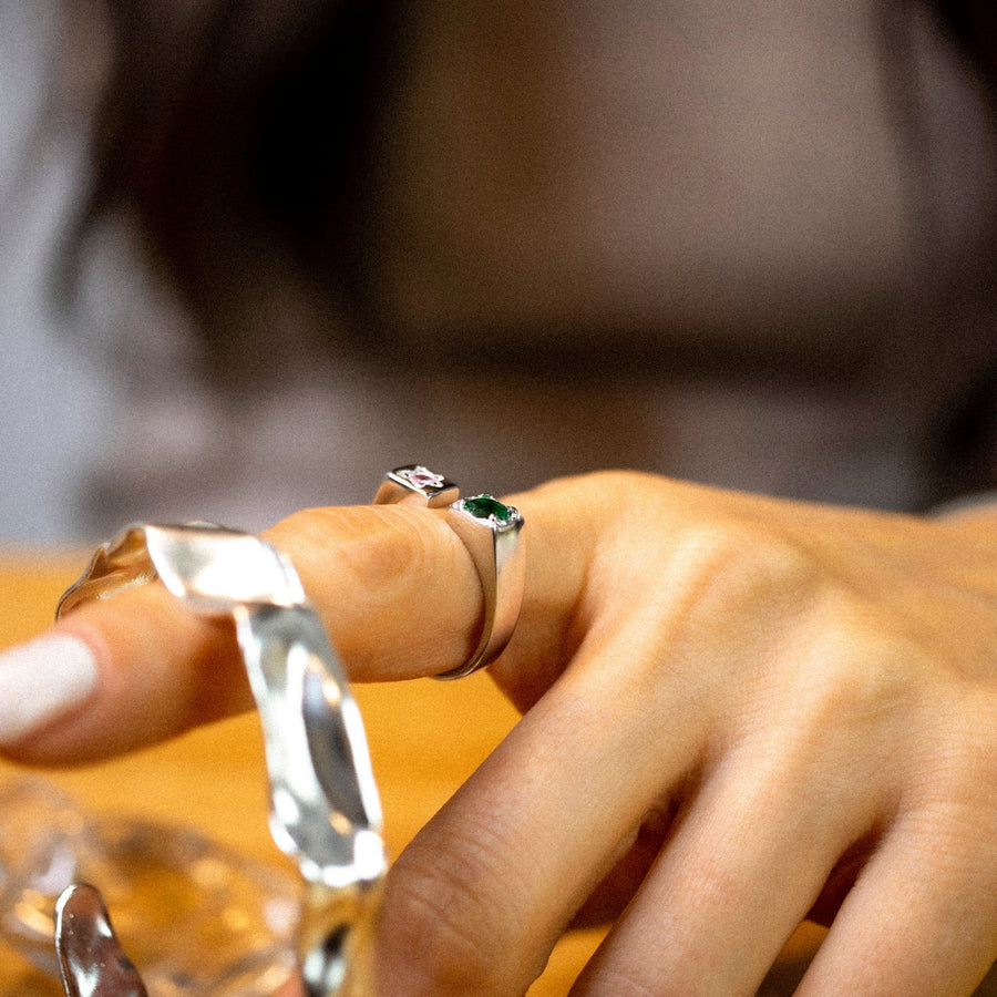 'Betim' silver ring with colored stones made of 925 sterling silver