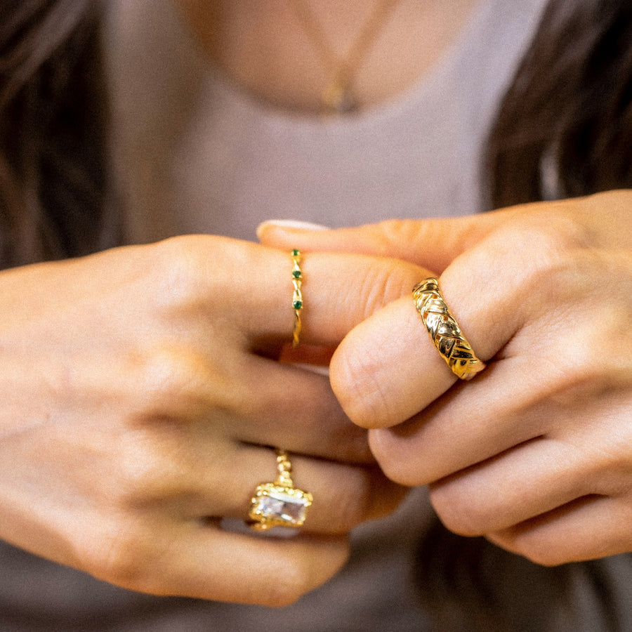 'Velha' gold cocktail ring with a large stone setting made of 925 sterling silver