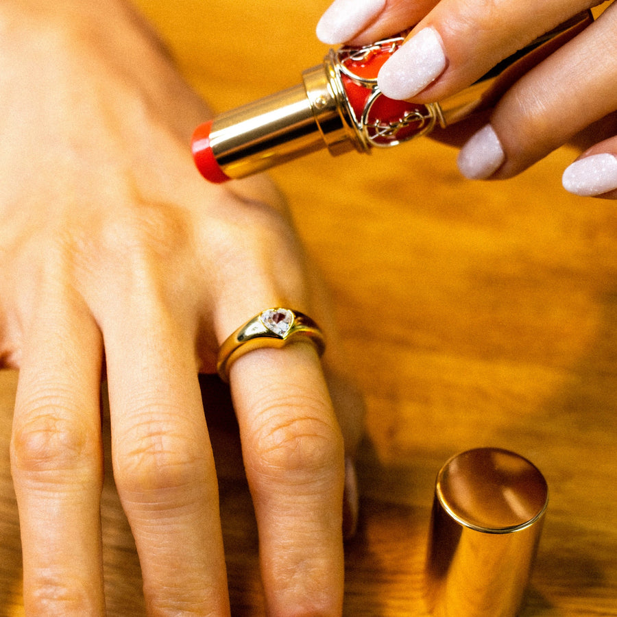 'Takaroa' gold ring with Loving Heart stone in sterling silver