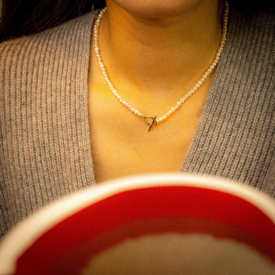 'Elsee' beaded necklace with sterling silver bead pendant