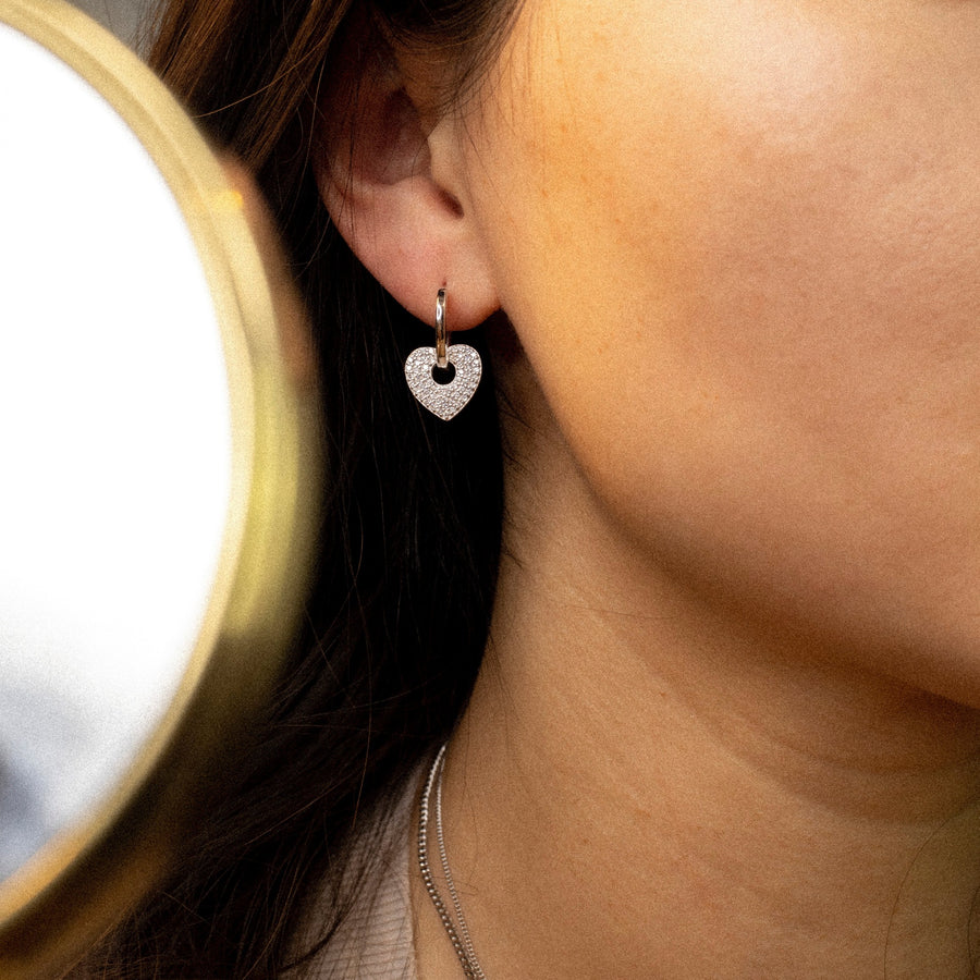 'Nyada' silver hoop earrings with heart earrings made of 925 sterling silver