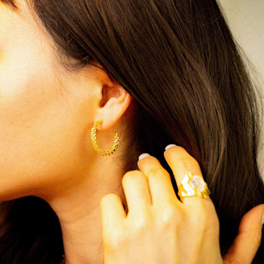 'Guasave' gold 3D textured earrings studs in sterling silver