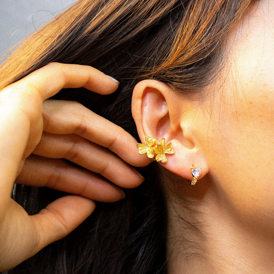 'Temuco' gold Earring-Earcuff Flower pattern in sterling silver