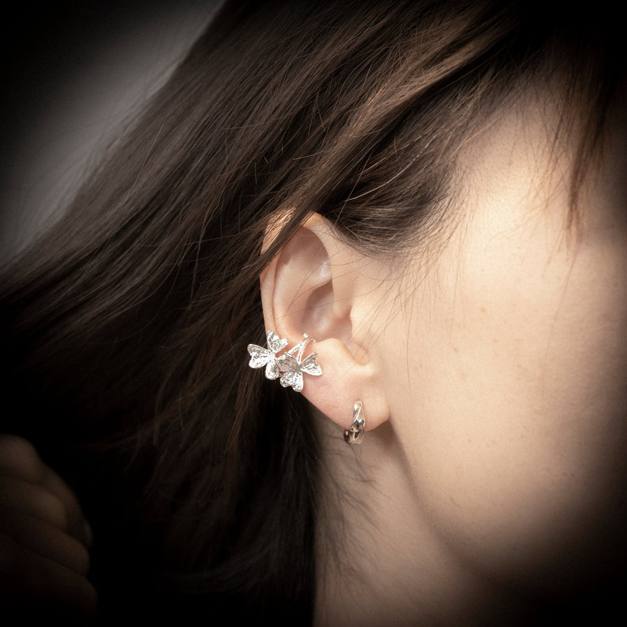 'Temuco' silver Earring-Earcuff Flower pattern made of sterling silver