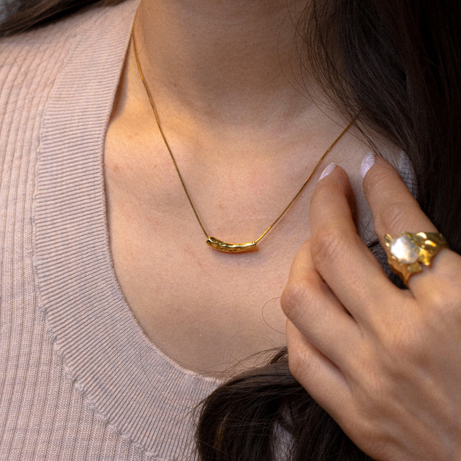 'Gironda' gold necklace with sterling silver tube charm