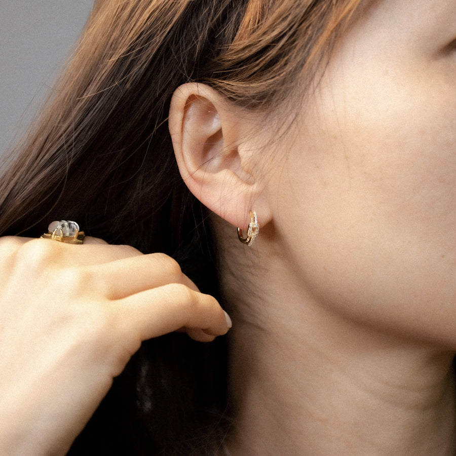 'Badajos' gold hoop earrings with stone embellishments in sterling silver