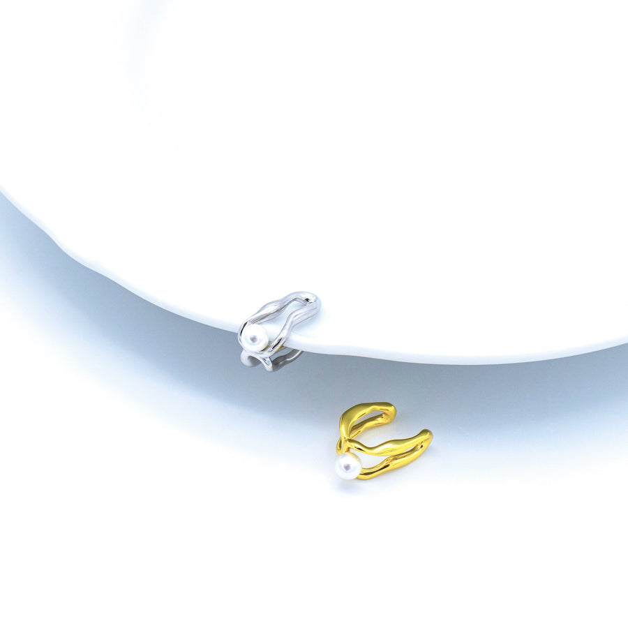 'Juara' gold earrings-Earcuff Ear clip bead trimmings made of 925 sterling silver