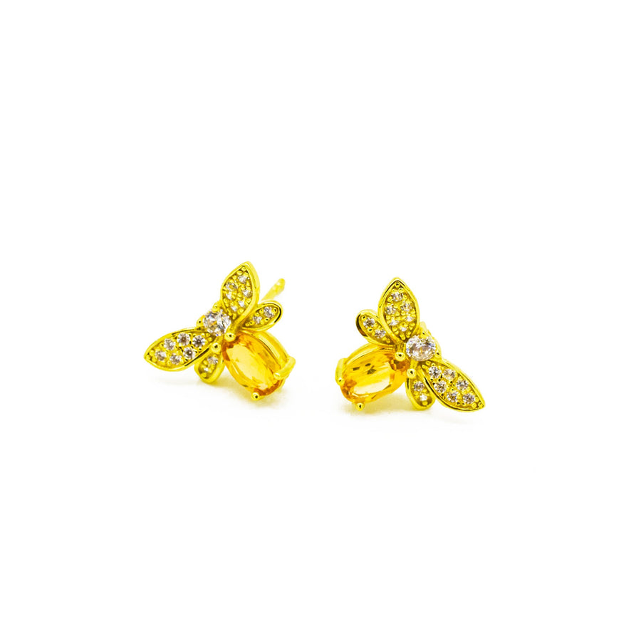 'Dundee' bees gold citrine earrings studs in sterling silver