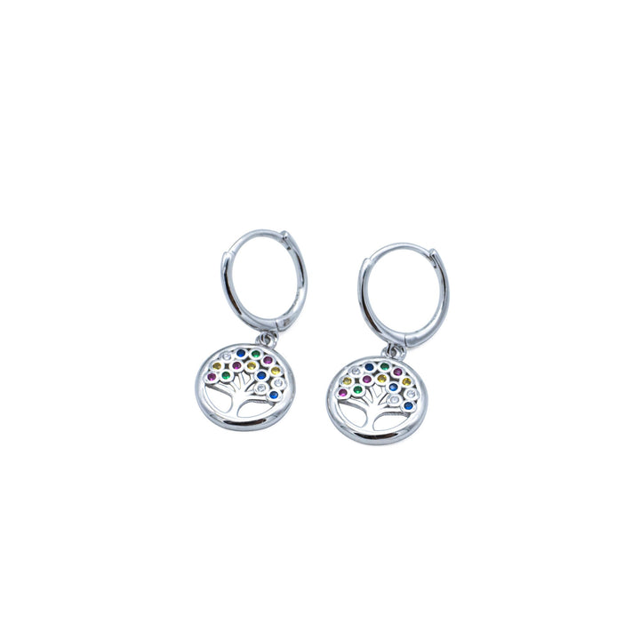 'Luzon' silver tree of life hoop earrings with colored gemstones in sterling silver