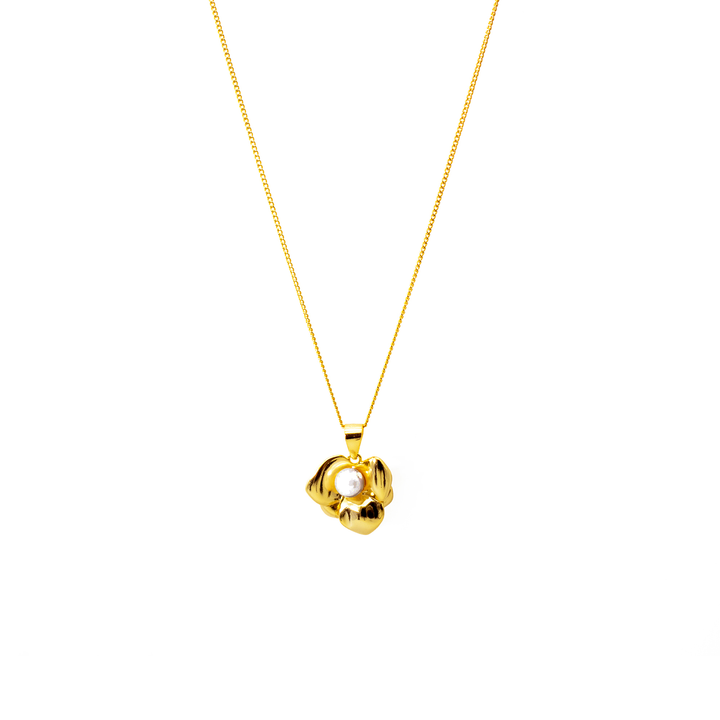 'Galateia' gold necklace with flower pendant made of 925 sterling silver