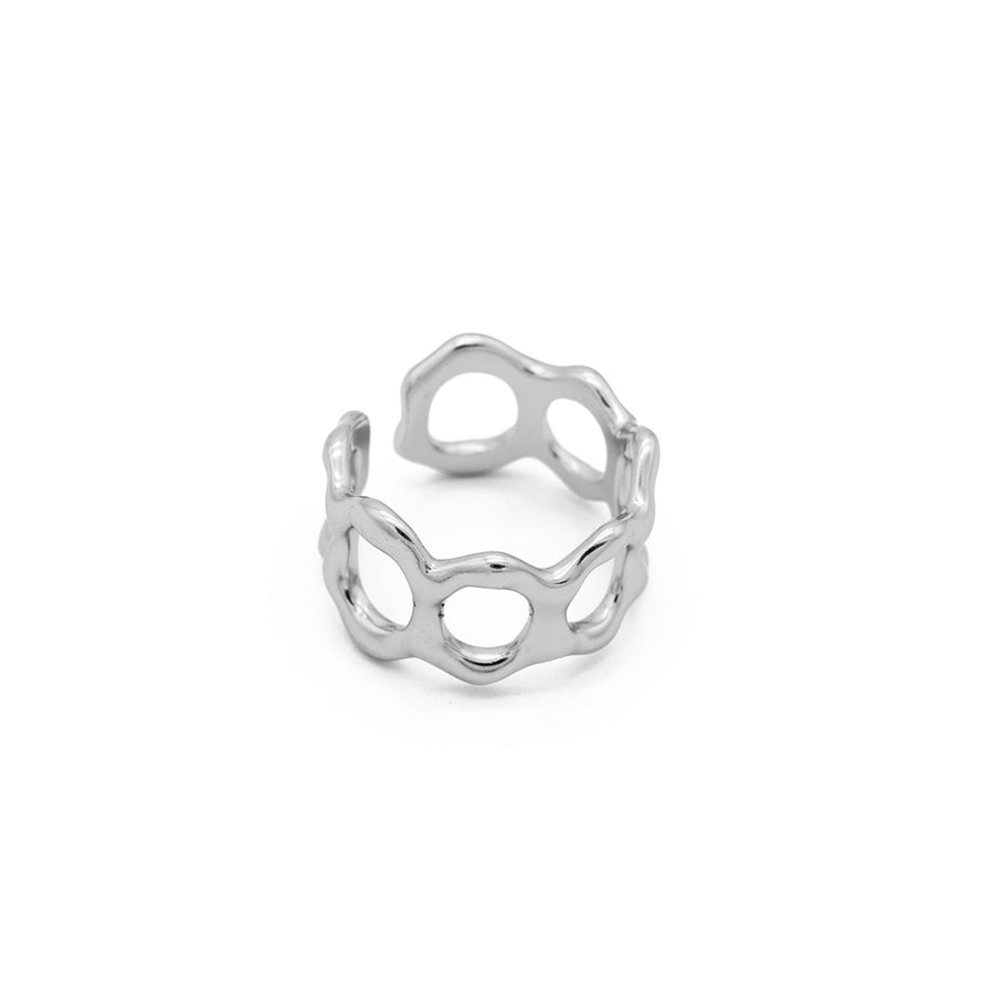 'Kriel' silver open ring honeycomb pattern made of 925 sterling silver