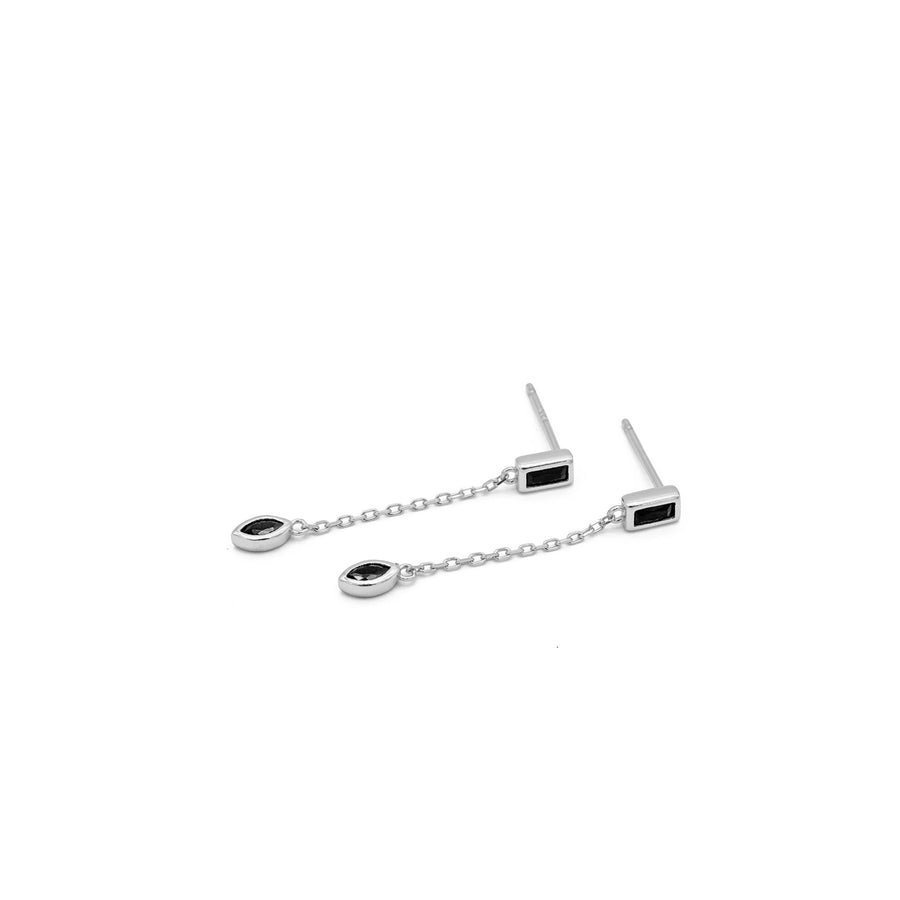 'Windhuk' silver earrings with long pendant (black) made of 925 sterling silver