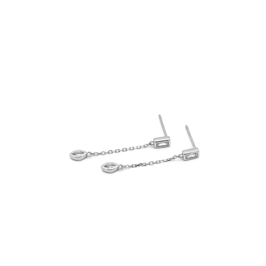 'Windhuk' silver earrings with long pendant (white) made of 925 sterling silver