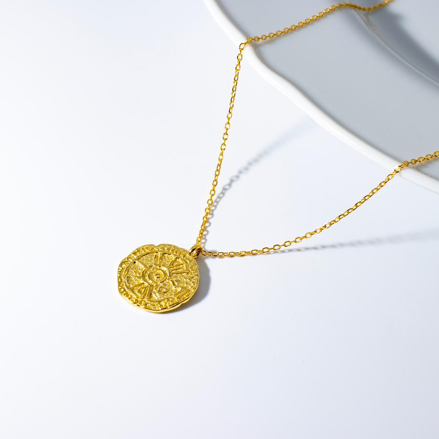 'Zoie' gold necklace with coin pendant made of 925 sterling silver